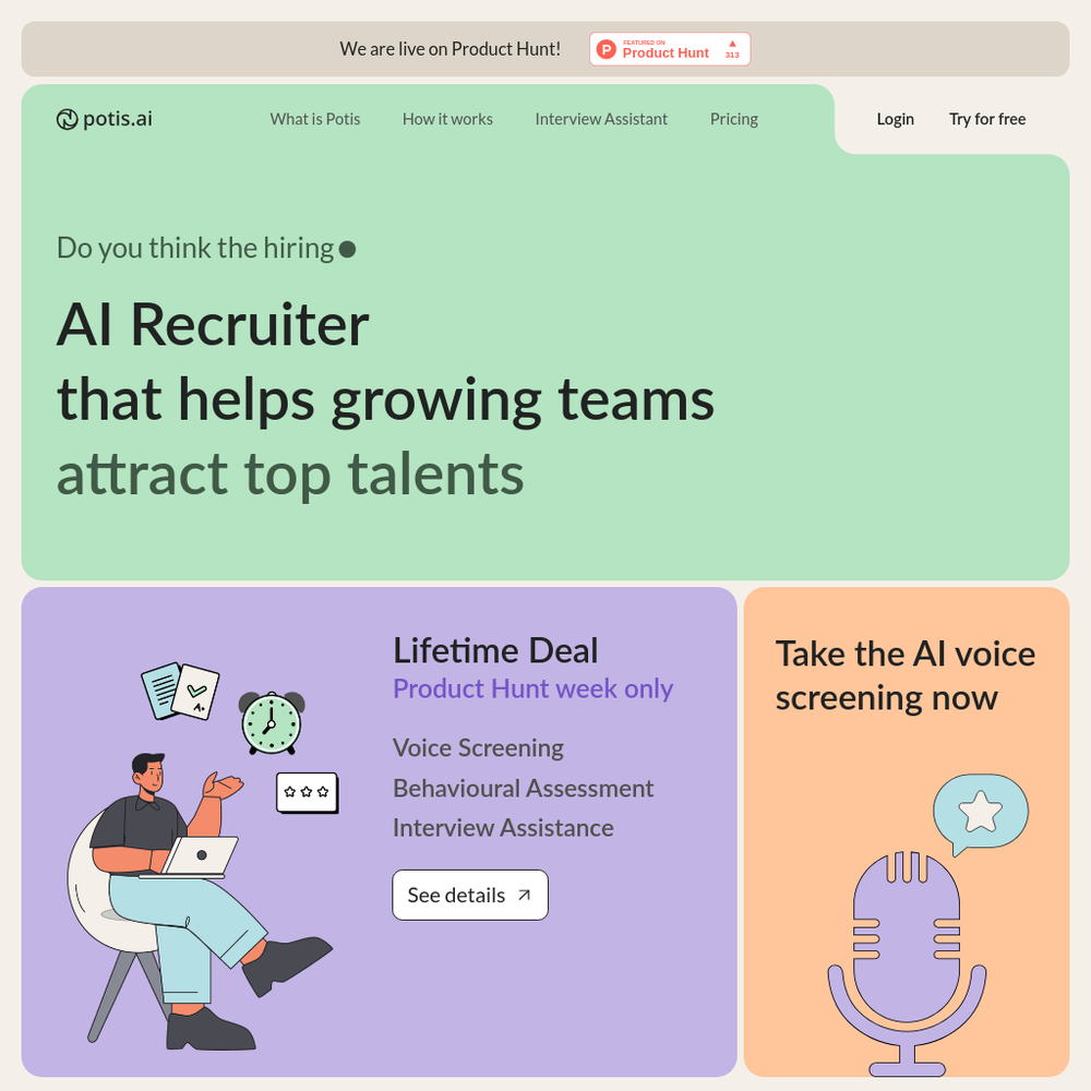 Potis AI website screenshot Potis AI website screenshot