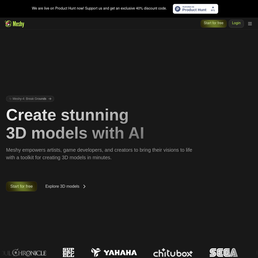 Meshy website screenshot Meshy website screenshot