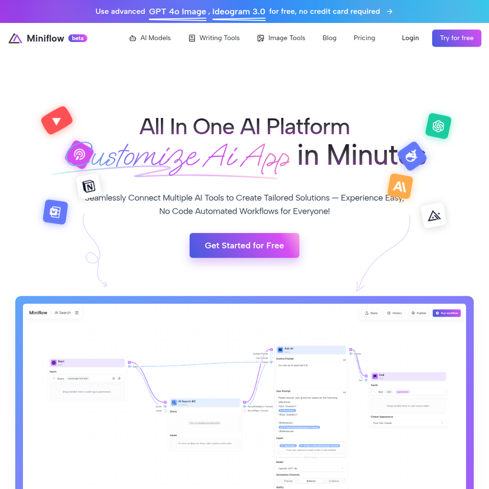Miniflow website screenshot Miniflow website screenshot