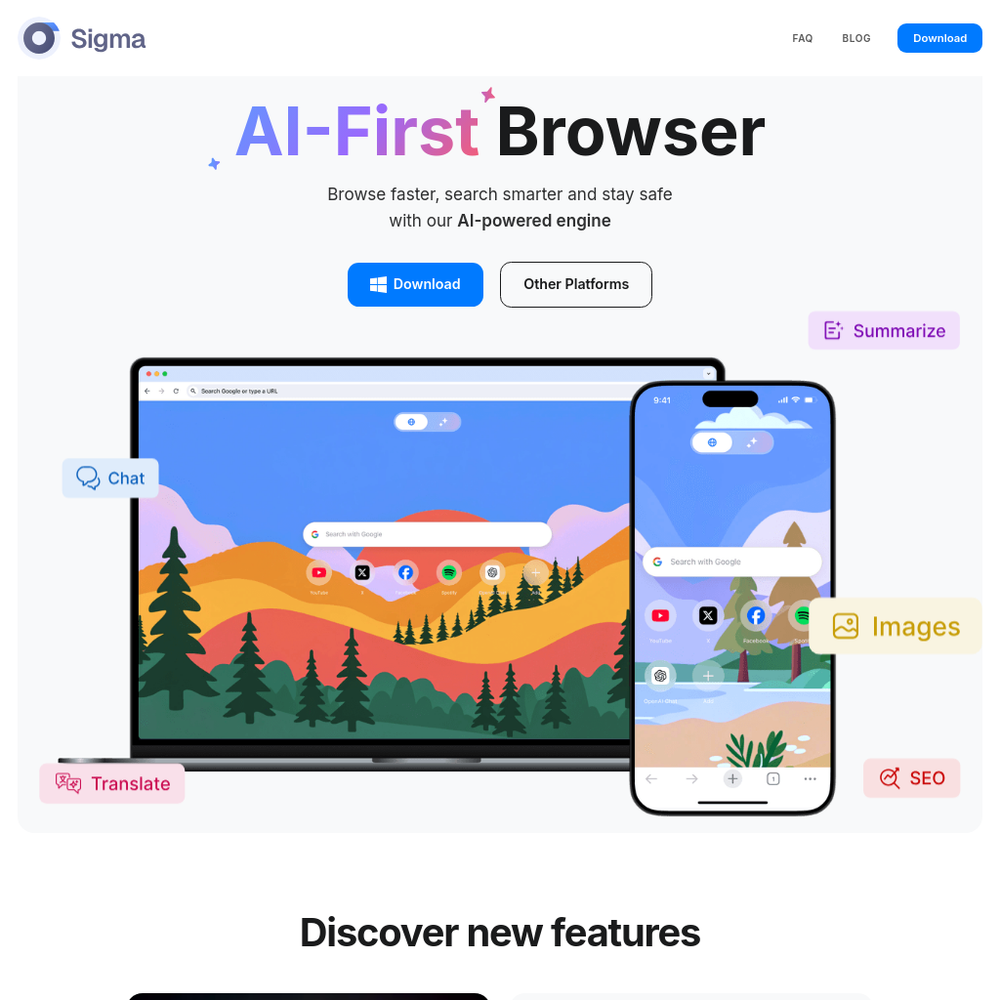 Sigma AI Browser website screenshot Sigma AI Browser website screenshot