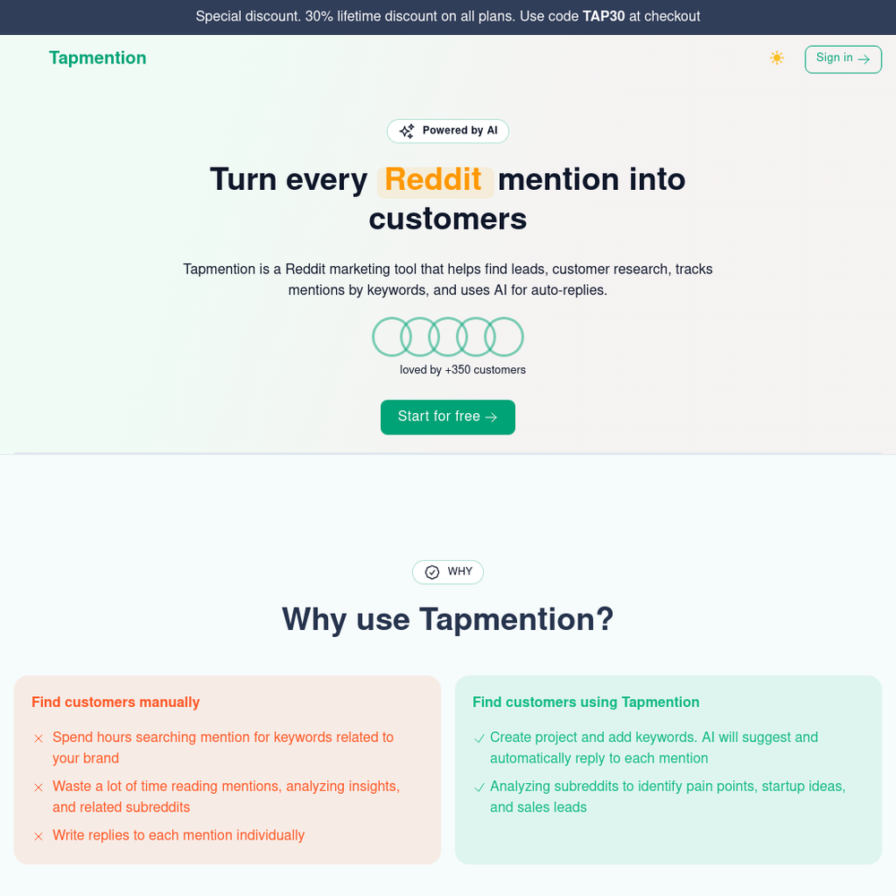 Tapmention website screenshot Tapmention website screenshot