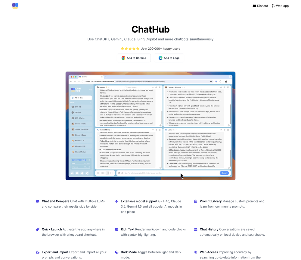ChatHub website screenshot ChatHub website screenshot