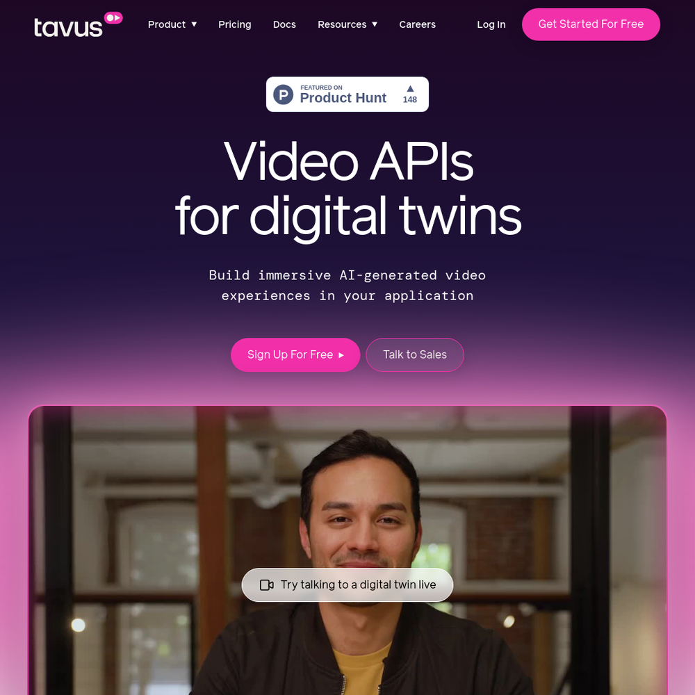 Tavus website screenshot Tavus website screenshot