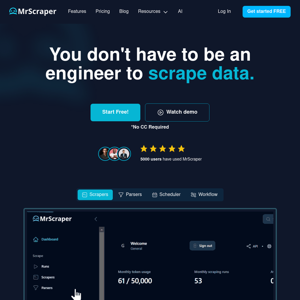 MrScraper website screenshot MrScraper website screenshot