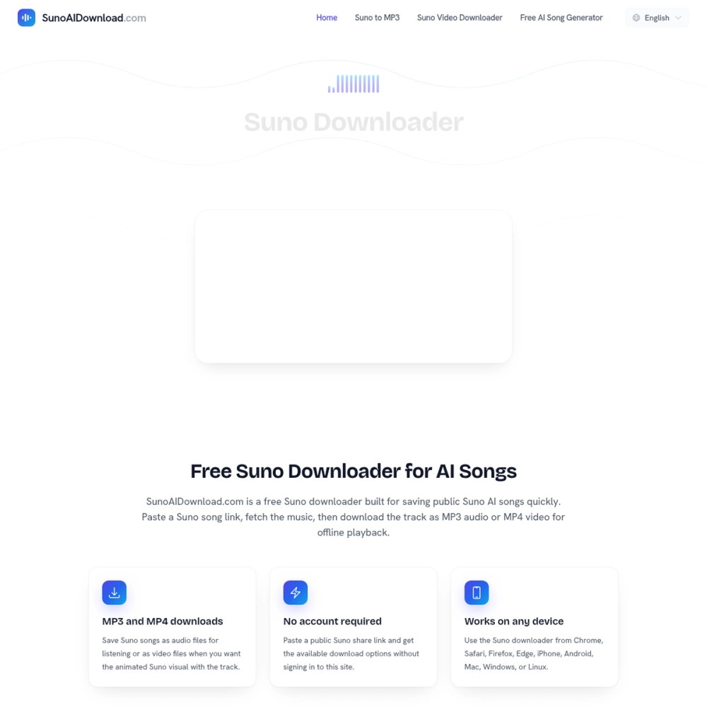 Suno Downloader website screenshot Suno Downloader website screenshot