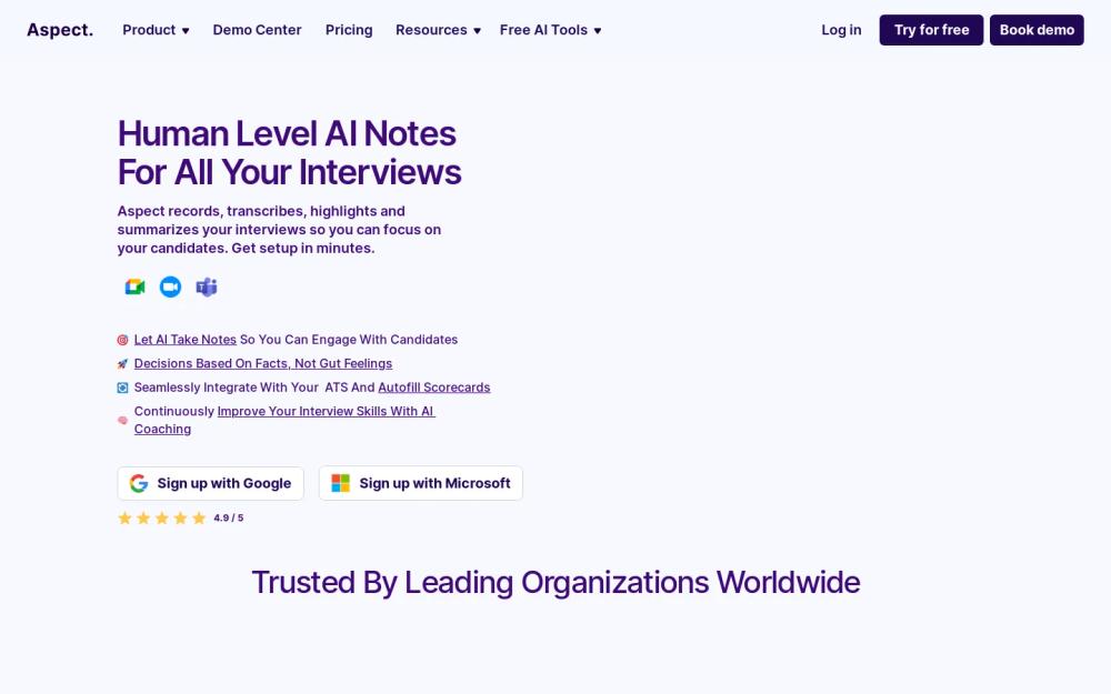 Aspect website screenshot Aspect website screenshot