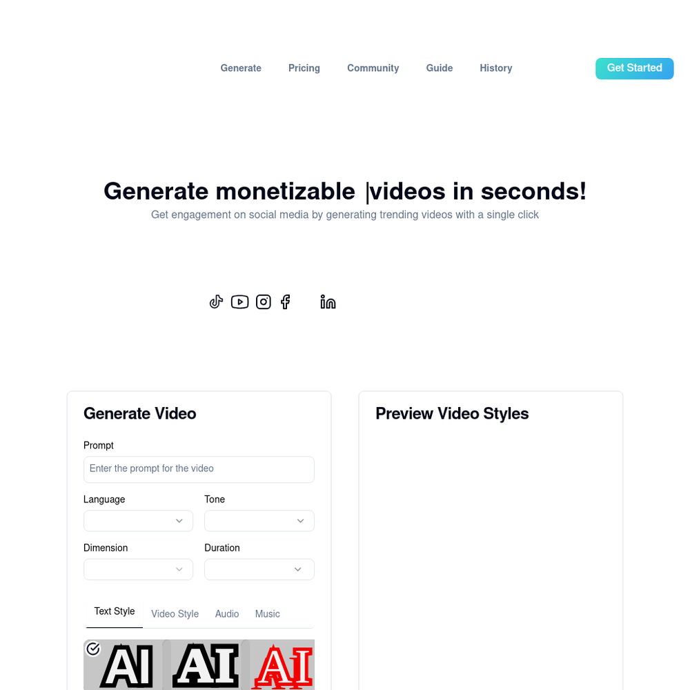 TrendVideo AI website screenshot TrendVideo AI website screenshot