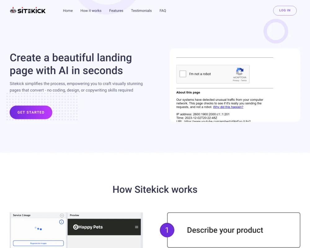 Sitekick website screenshot Sitekick website screenshot