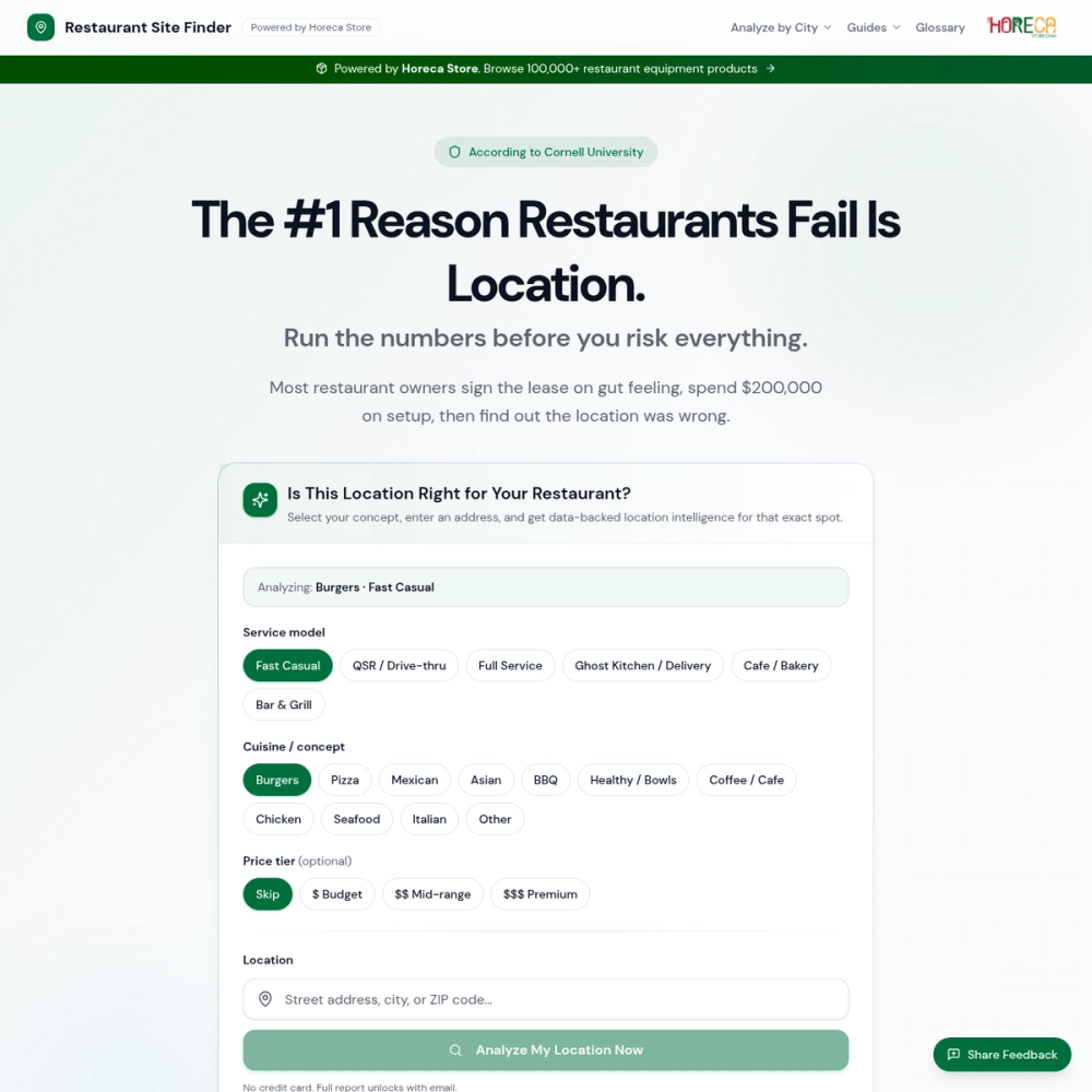 Restaurant Site Finder website screenshot Restaurant Site Finder website screenshot