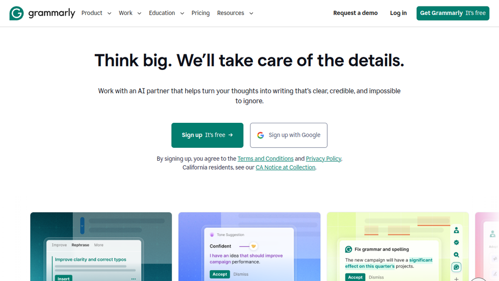 Grammarly website screenshot Grammarly website screenshot