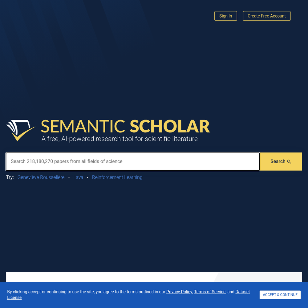 Semanticscholar website screenshot Semanticscholar website screenshot