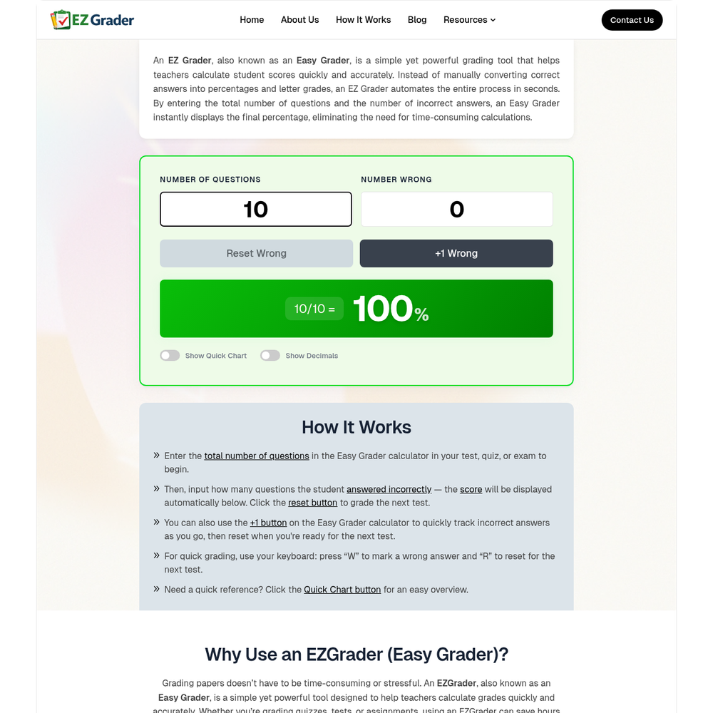 EZ Grader website screenshot EZ Grader website screenshot