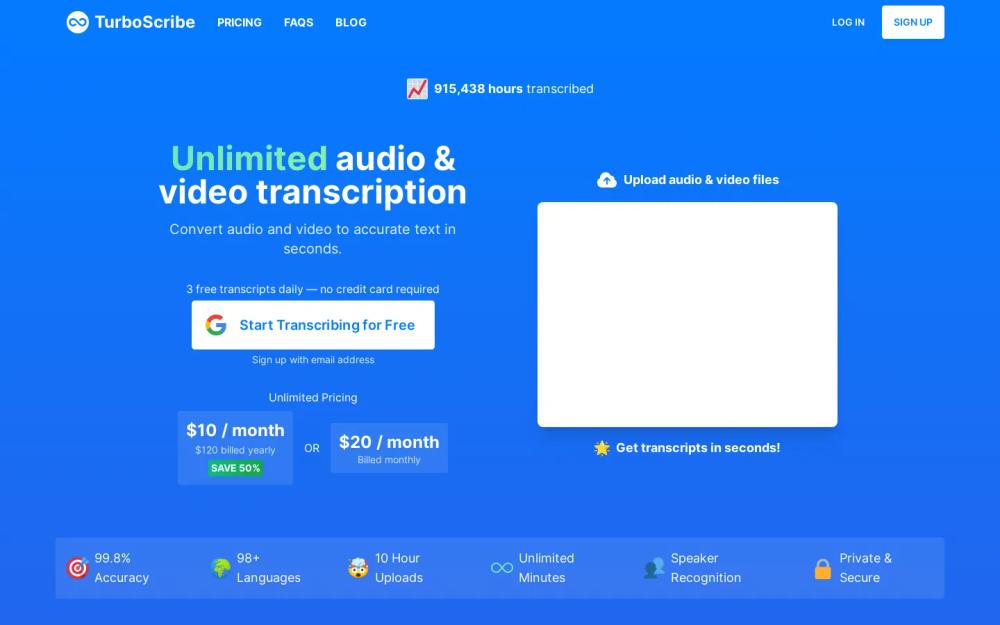 TurboScribe website screenshot TurboScribe website screenshot