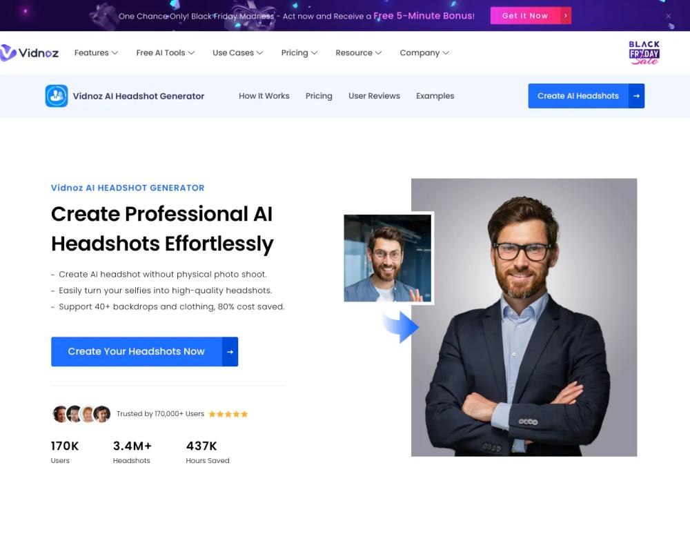 Vidnoz AI HEADSHOT GENERATOR website screenshot Vidnoz AI HEADSHOT GENERATOR website screenshot