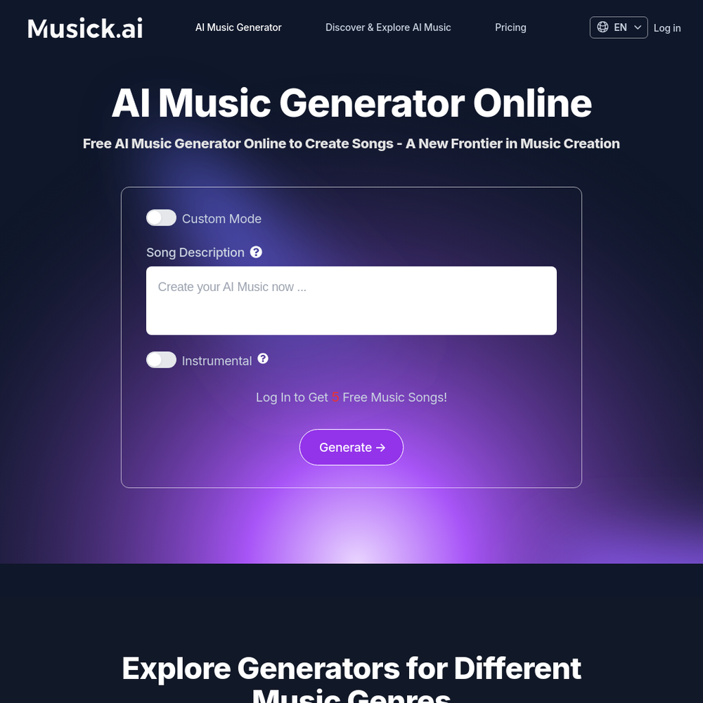 Musick.ai website screenshot Musick.ai website screenshot