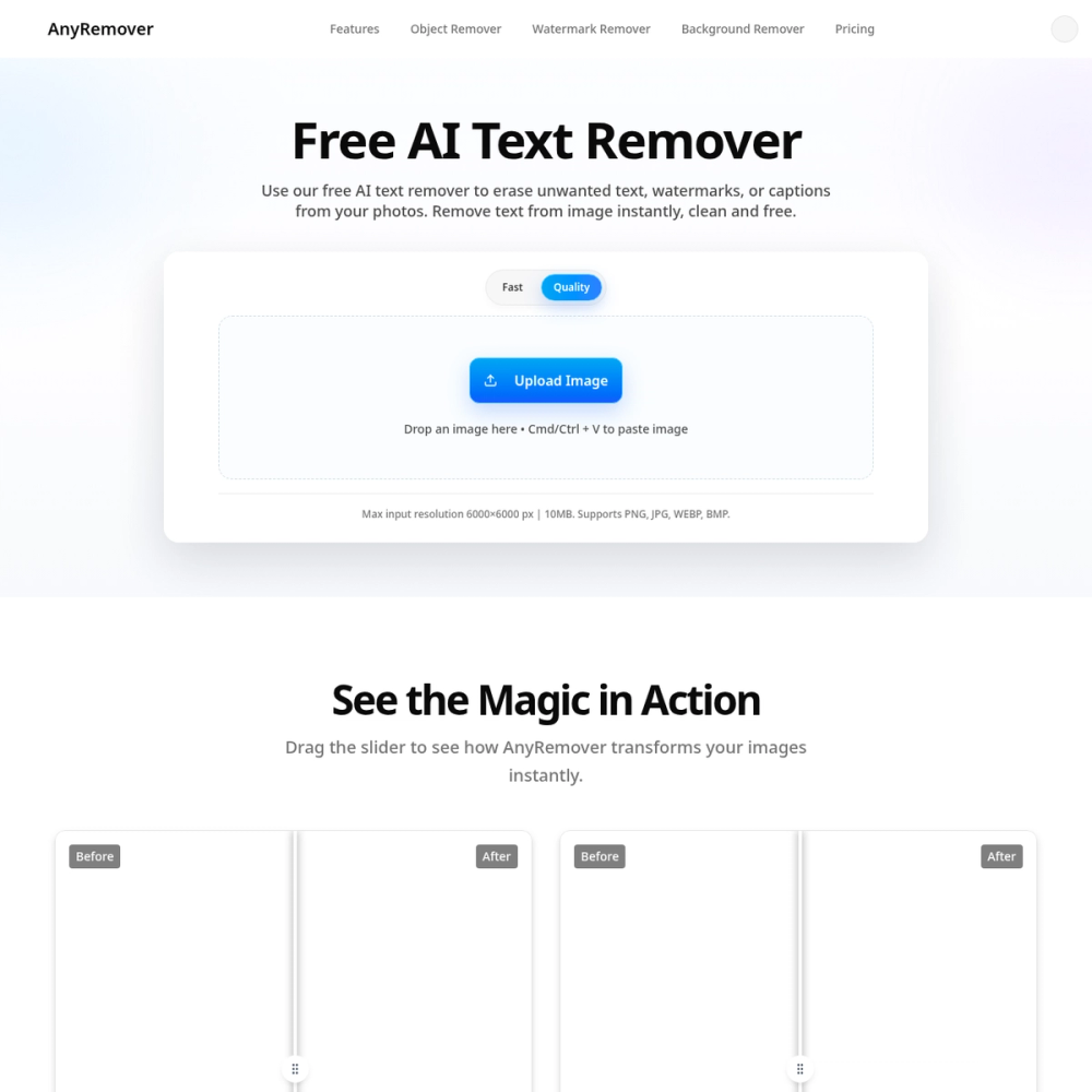 AnyRemover website screenshot AnyRemover website screenshot