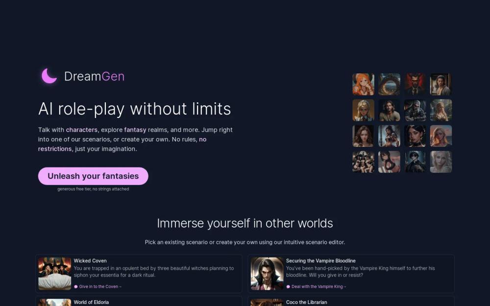 DreamGen Role Play website screenshot DreamGen Role Play website screenshot