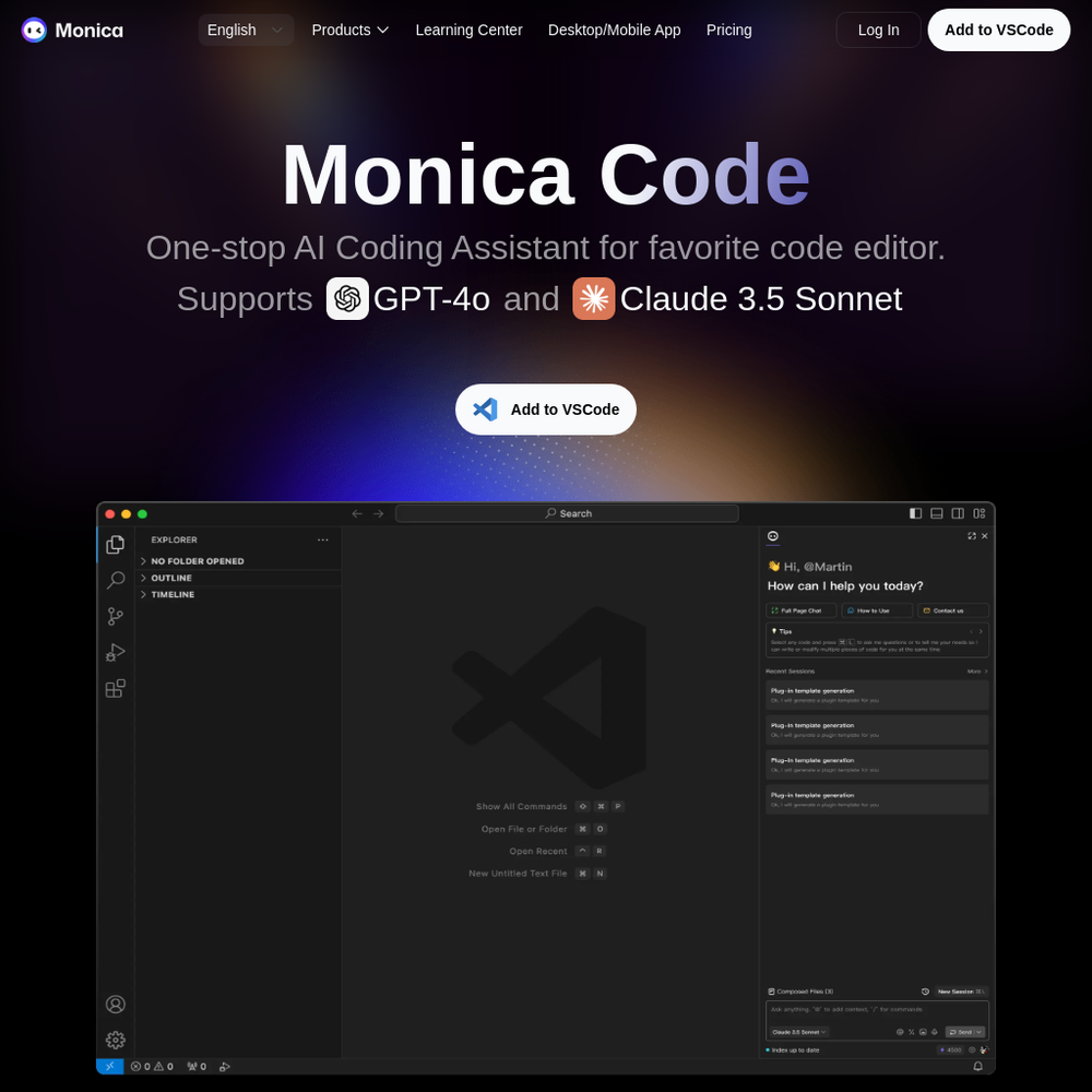 Monica Code website screenshot Monica Code website screenshot