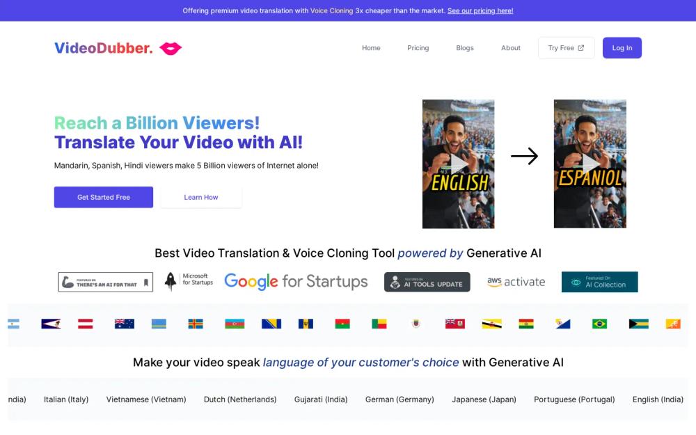 VideoDubber website screenshot VideoDubber website screenshot