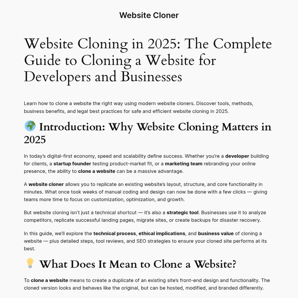 Website Cloner website screenshot Website Cloner website screenshot
