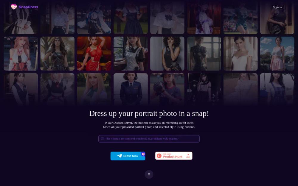 SnapDress website screenshot SnapDress website screenshot