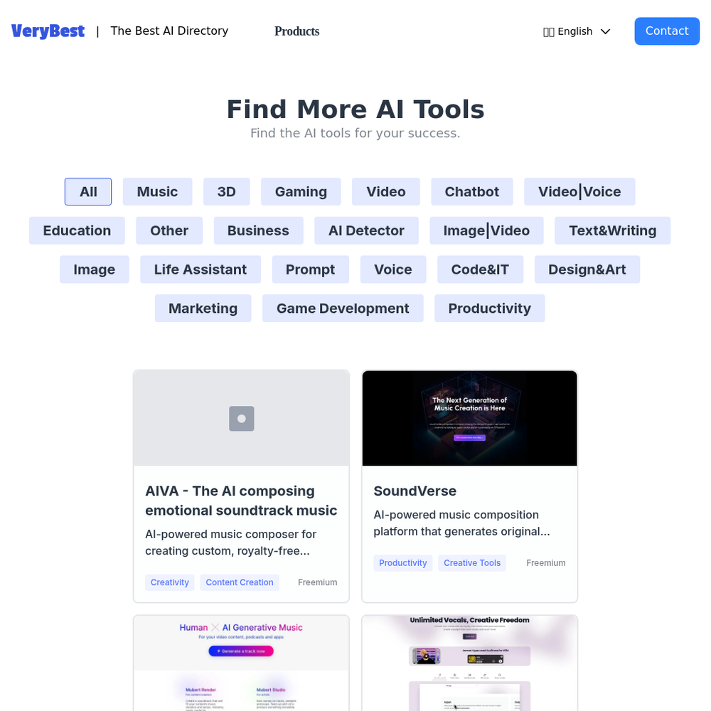 VeryBest.AI website screenshot VeryBest.AI website screenshot