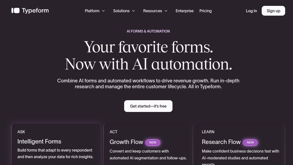 Typeform website screenshot Typeform website screenshot