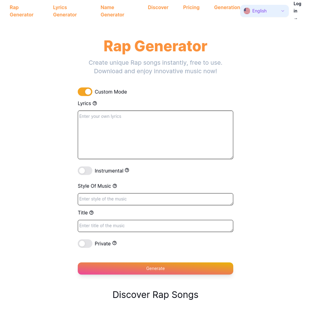 AI Rap Generator website screenshot AI Rap Generator website screenshot
