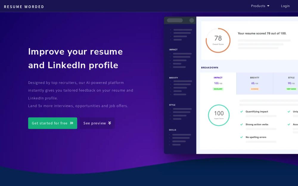 Resume Worded website screenshot Resume Worded website screenshot