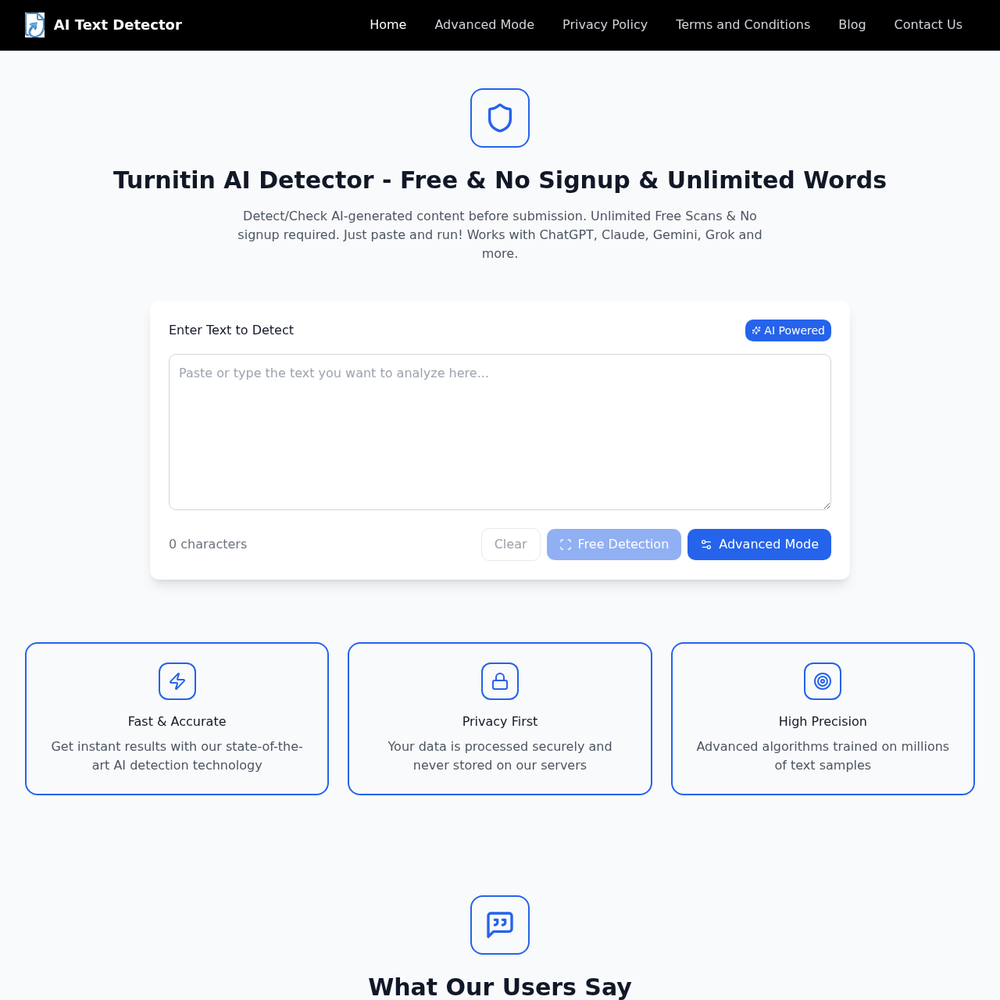 Turnitin AI Detector website screenshot Turnitin AI Detector website screenshot