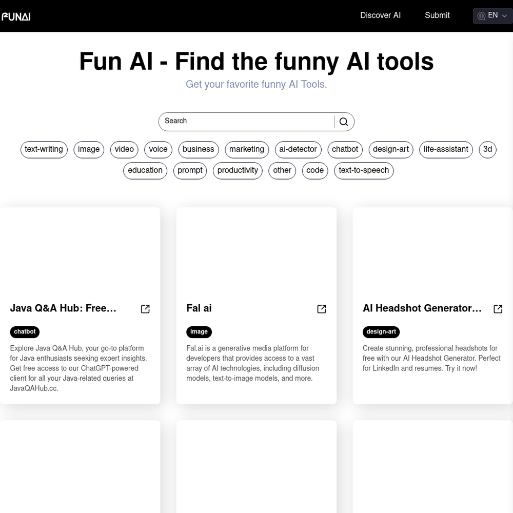 Fun AI Directory website screenshot Fun AI Directory website screenshot
