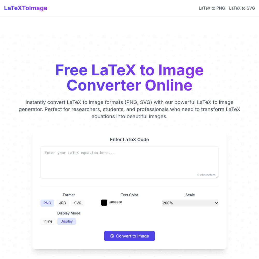 LaTeX to Image Converter website screenshot LaTeX to Image Converter website screenshot