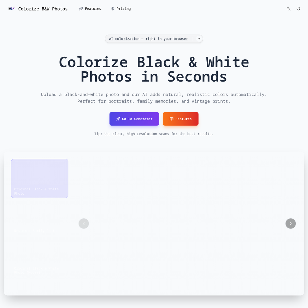 Colorize website screenshot Colorize website screenshot