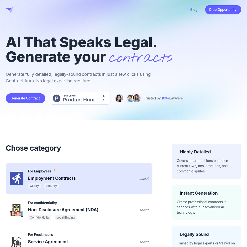 Contract Aura website screenshot Contract Aura website screenshot