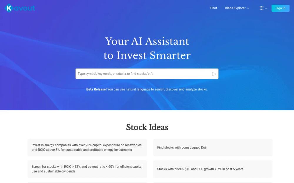 Kavout website screenshot Kavout website screenshot