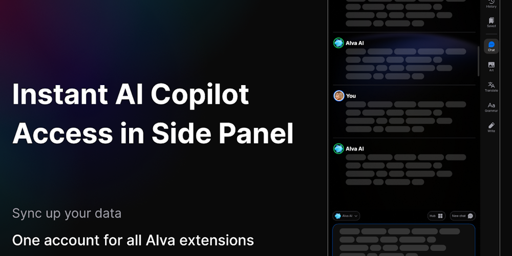 Alva AI - Sidebar Chrome extension website screenshot Alva AI - Sidebar Chrome extension website screenshot