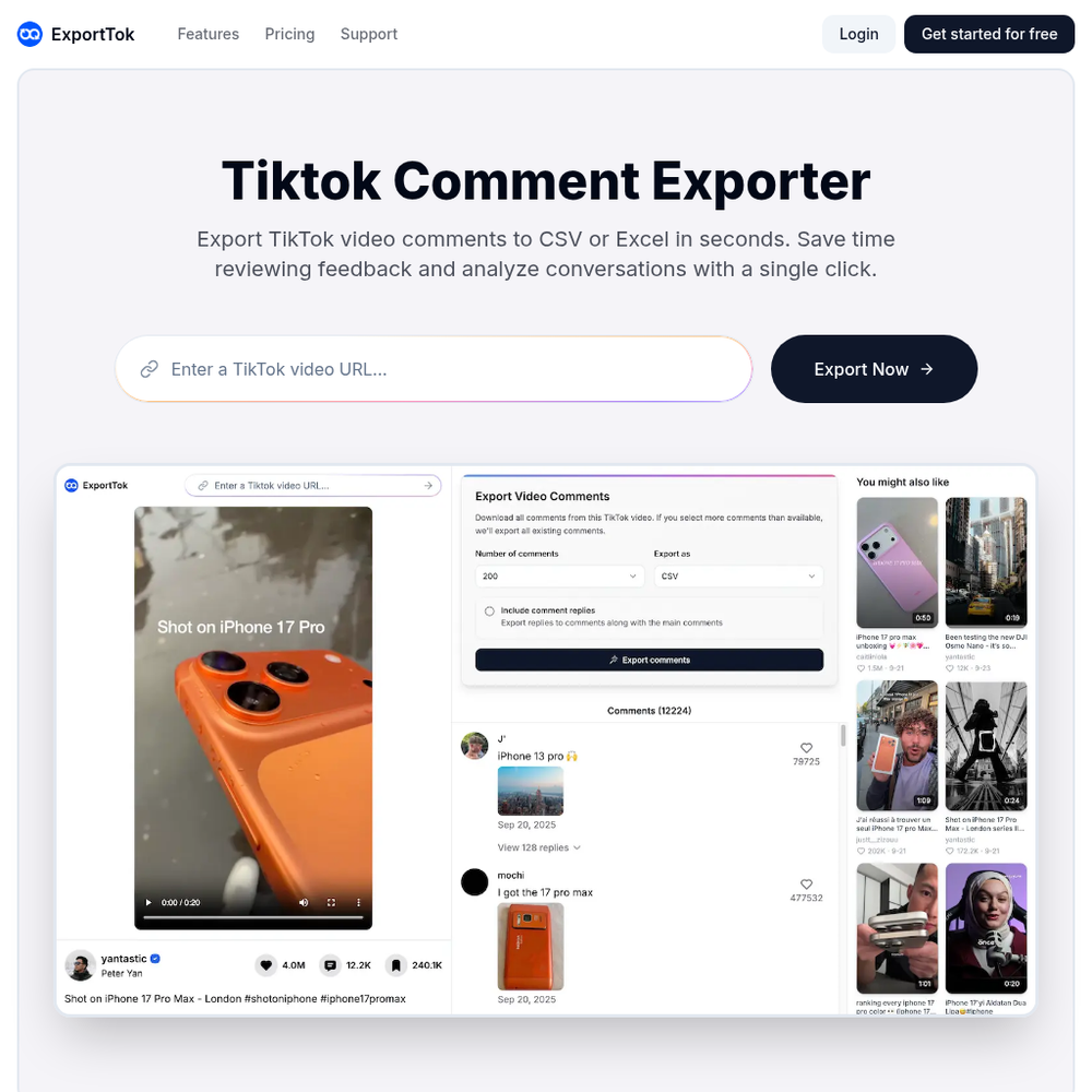 ExportTok website screenshot ExportTok website screenshot