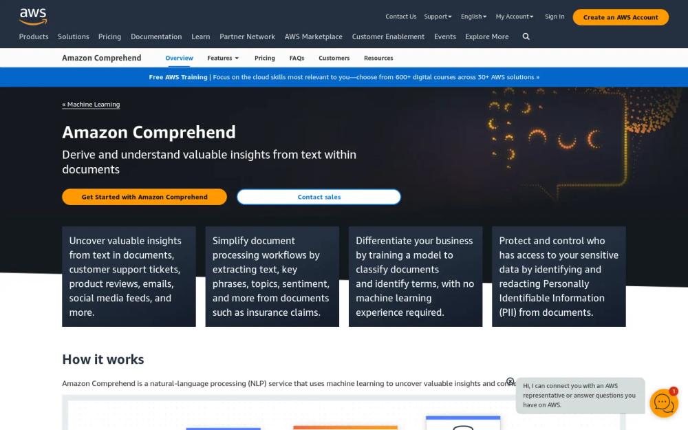 Amazon Comprehend website screenshot Amazon Comprehend website screenshot