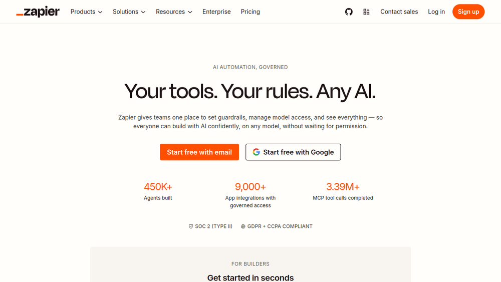 Zapier website screenshot Zapier website screenshot