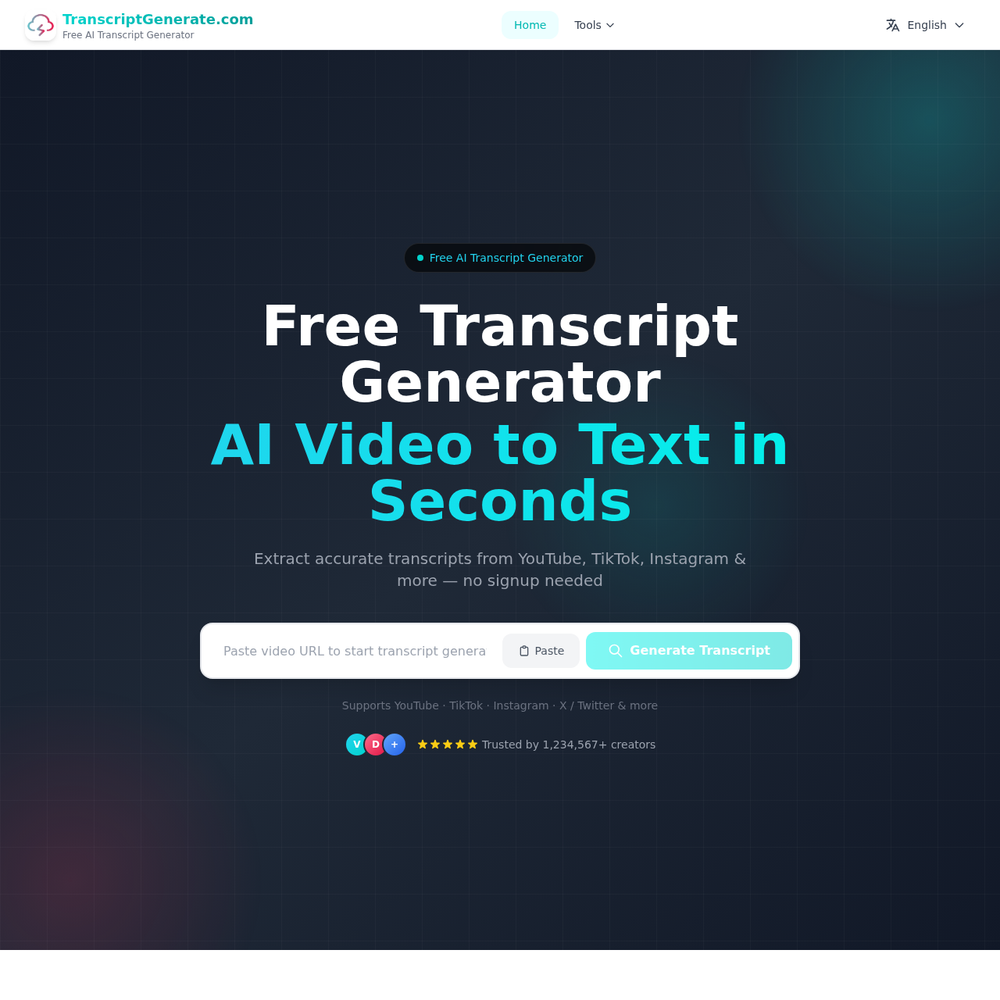 TranscriptGenerate website screenshot TranscriptGenerate website screenshot