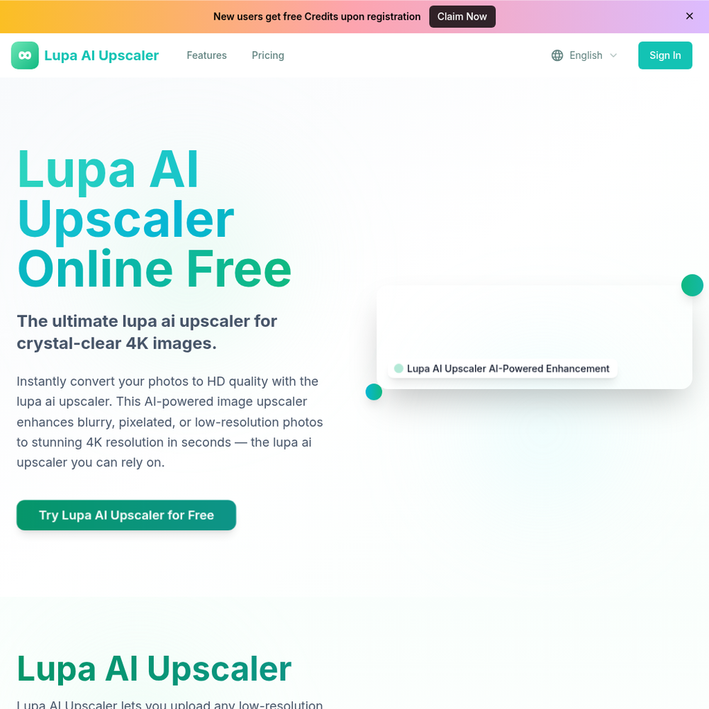 Lupa AI Upscaler website screenshot Lupa AI Upscaler website screenshot