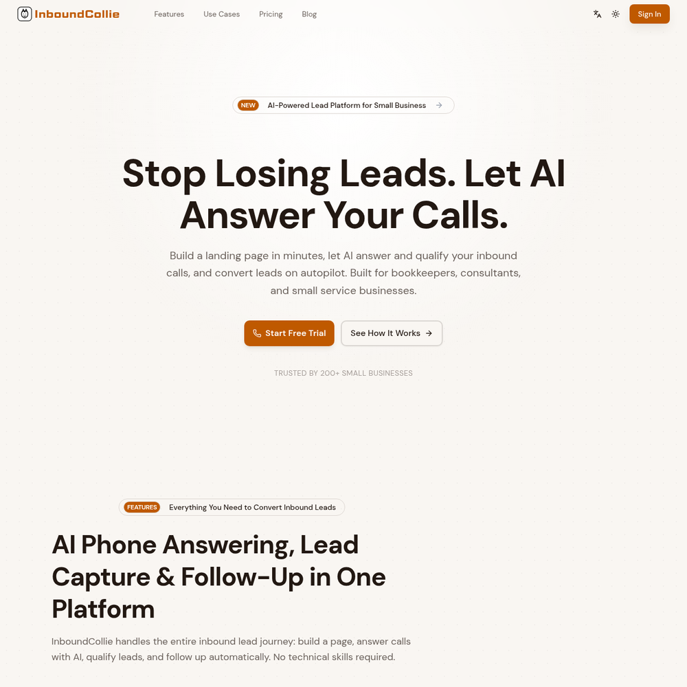 InboundCollie AI website screenshot InboundCollie AI website screenshot