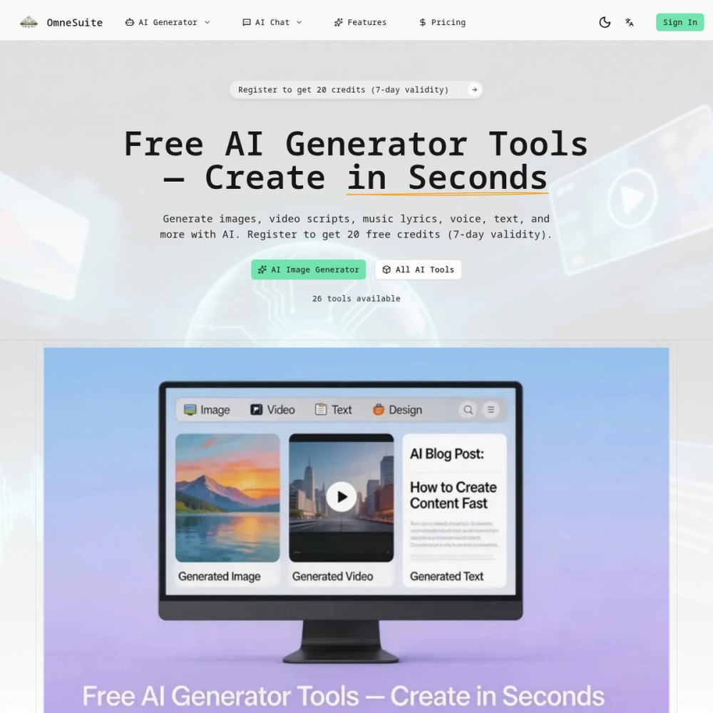 OmneSuite AI Tools website screenshot OmneSuite AI Tools website screenshot