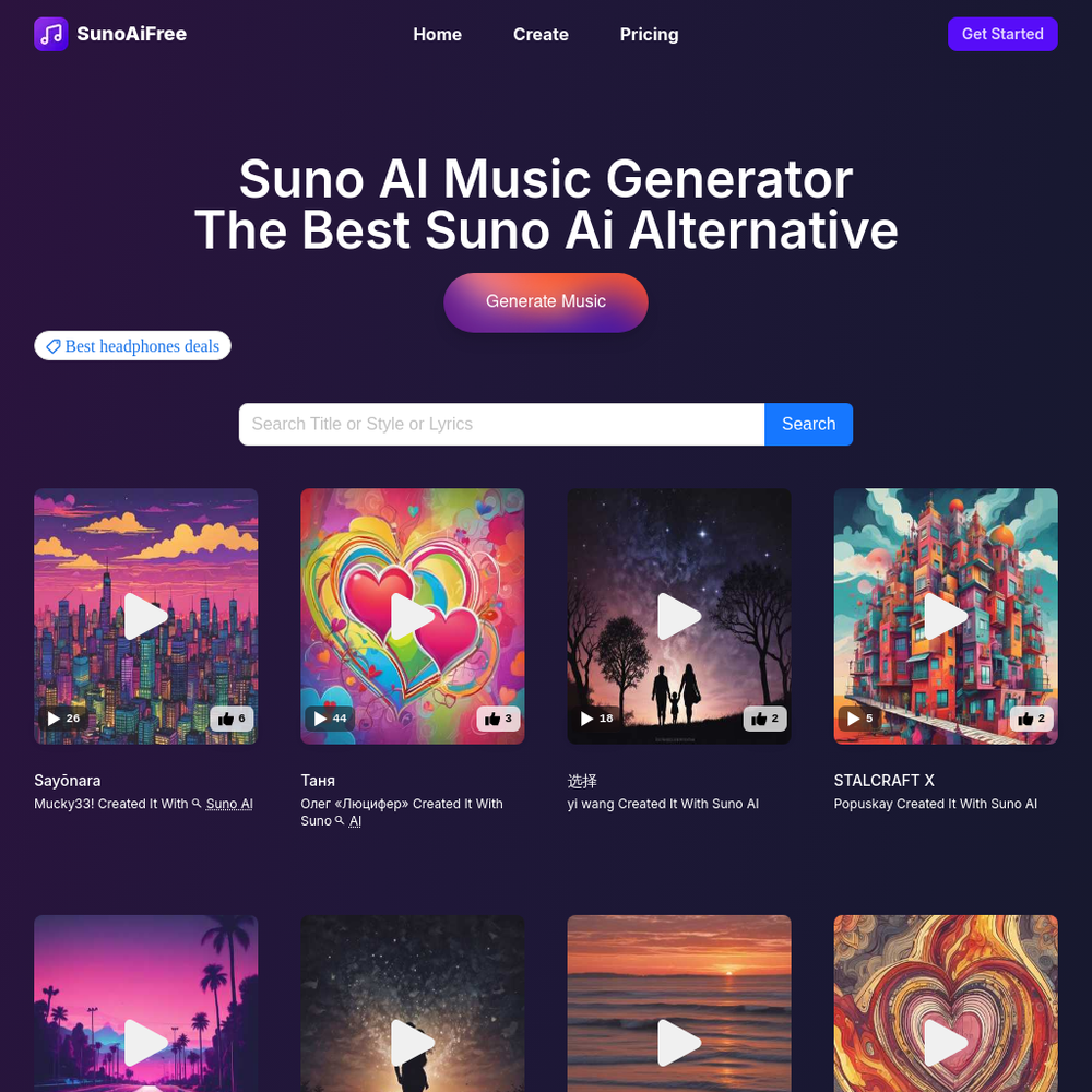 Suno AI Free website screenshot Suno AI Free website screenshot