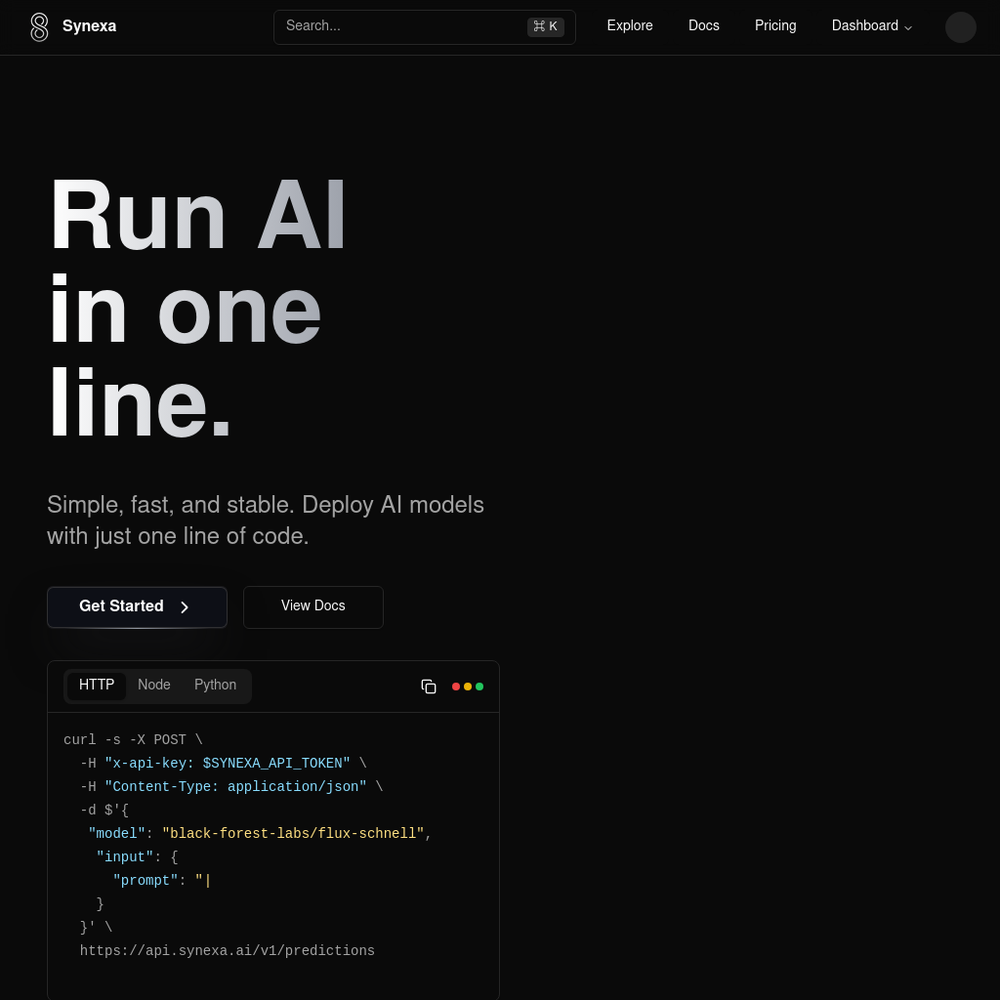 Synexa AI website screenshot Synexa AI website screenshot