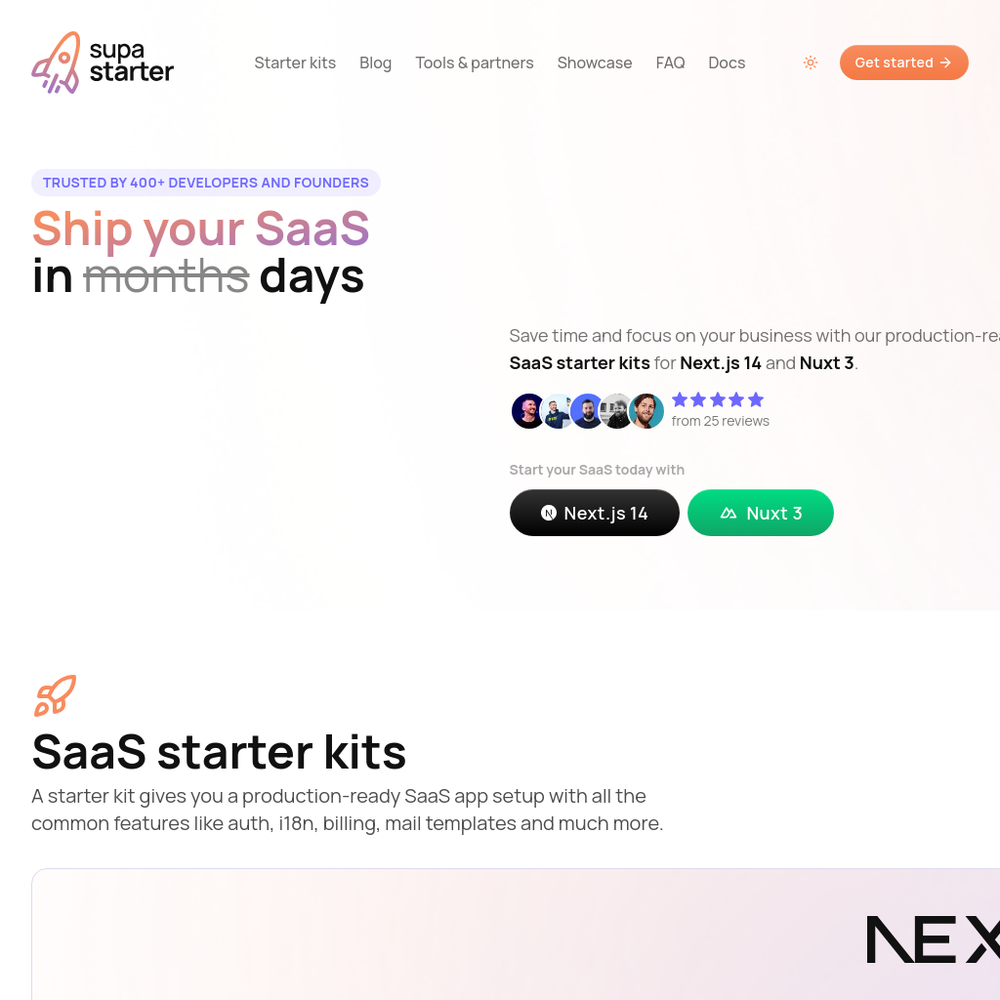 Supastarter website screenshot Supastarter website screenshot