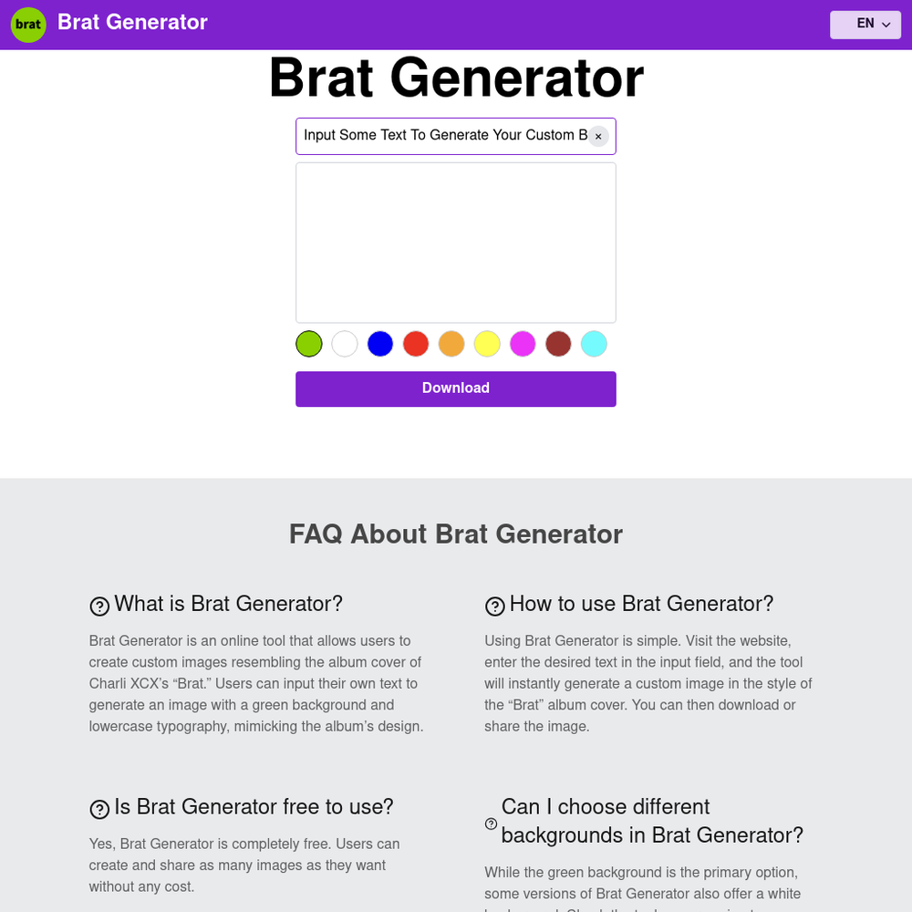 Brat Generator website screenshot Brat Generator website screenshot