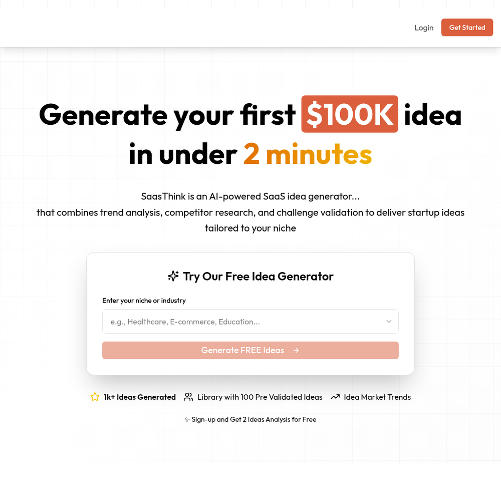 SaaS Idea Generator website screenshot SaaS Idea Generator website screenshot