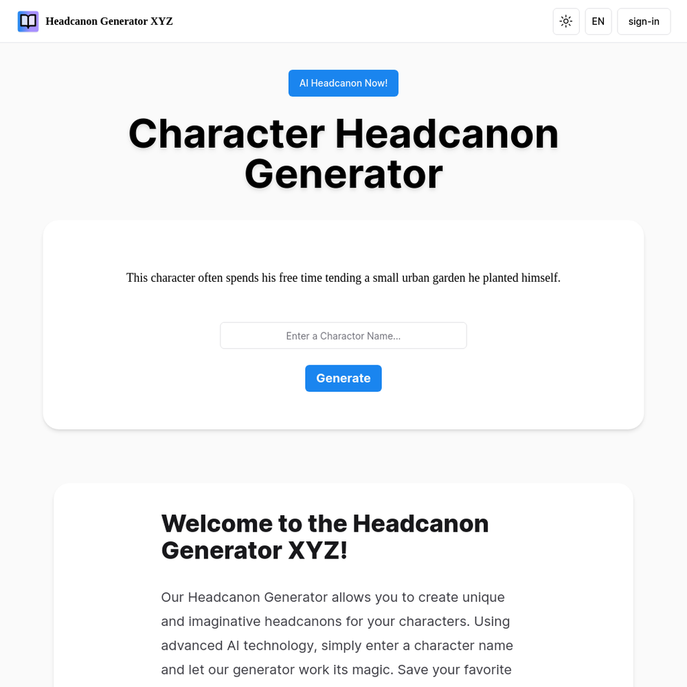 Headcannon Generator website screenshot Headcannon Generator website screenshot