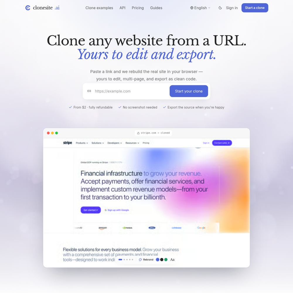 Clonesite website screenshot Clonesite website screenshot